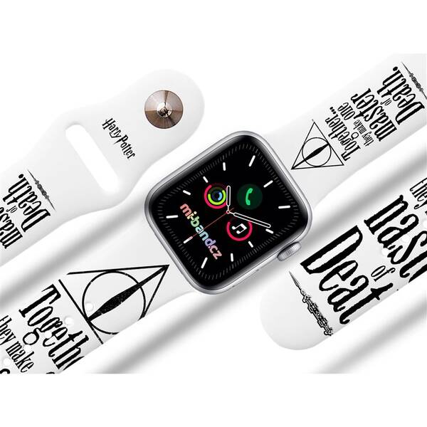 Řemínek Harry Potter na Apple Watch 42/44/45/49 mm - motiv Relikvie smrti 2, bílý 

