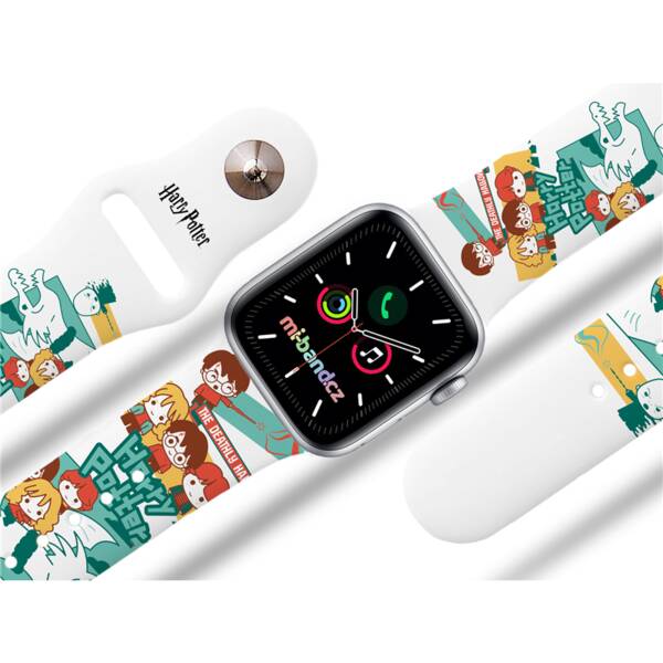 Řemínek Harry Potter na Apple Watch 42/44/45/49 mm - motiv a Relikvie smrti charms, bílý 

