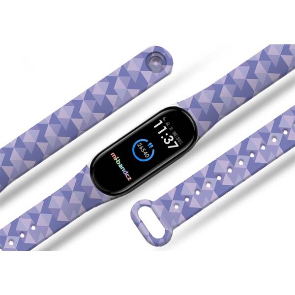 Řemínek Mi-Band na Xiaomi Mi Band 5/6 - motiv Fialové trojúhelníky, bílý 


