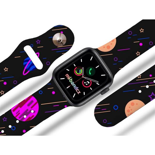 Řemínek Mi-Band na Apple Watch 42/44/45/49 mm - motiv Planetky, černý 

