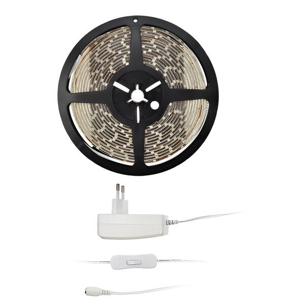 LED pásek Solight 4,8 W/m, studená bílá 6000K, adaptér s vypínačem 

