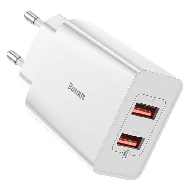 Nabíječka do sítě Baseus 2x USB, 18W bílá

