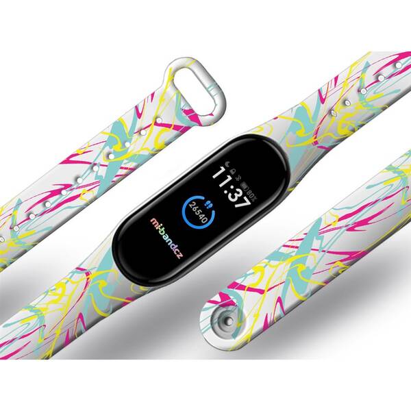 Řemínek Mi-Band na Xiaomi Mi Band 3/4 - motiv Cákance barev, bílý 

