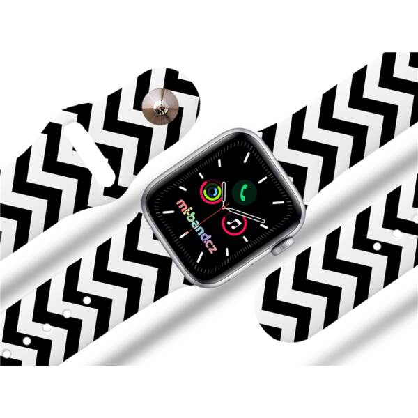Řemínek Mi-Band na Apple Watch 42/44/45/49 mm - motiv Cikcak pruhy, bílý 

