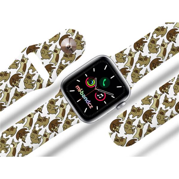 Řemínek Mi-Band na Apple Watch 42/44/45/49 mm - motiv Buldoci, bílý 


