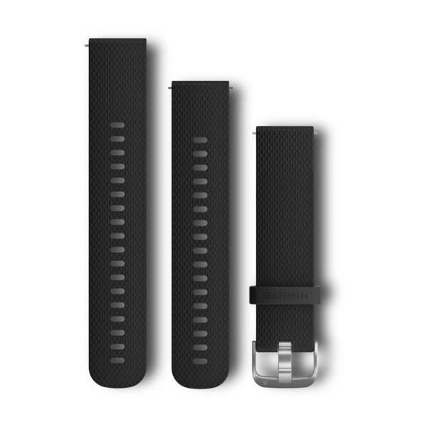 Řemínek Garmin Quick Release 20mm, silikonový černý, stříbrná přezka 

