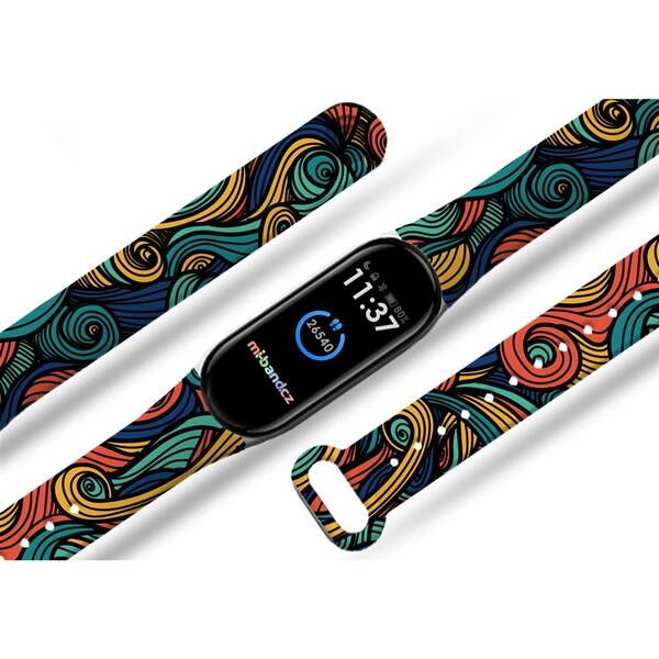 Řemínek Mi-Band na Xiaomi Mi Band 5/6 - motiv Barevné vlny, černý 

