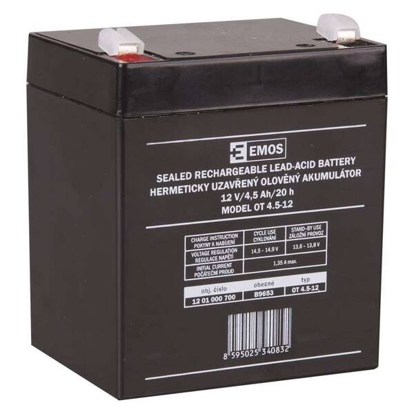 Olověný akumulátor EMOS bezúdržbový 12 V/4,5 Ah, faston 4,7 mm 

