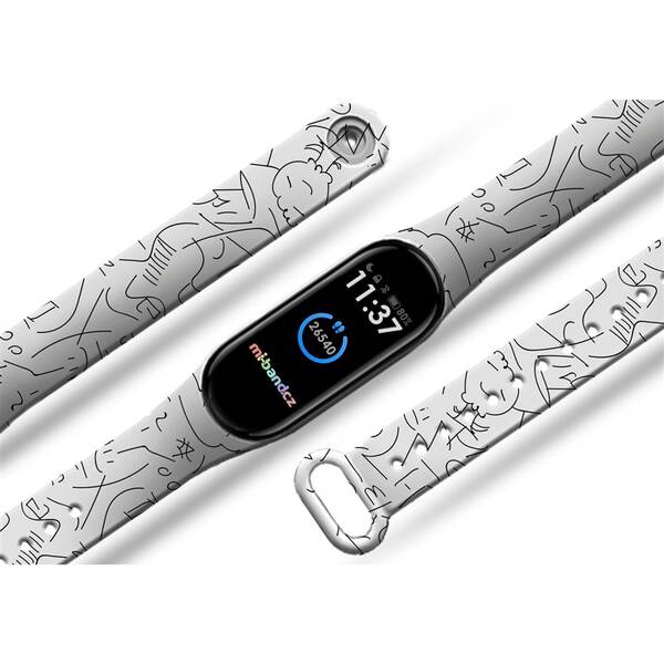 Řemínek Mi-Band na Xiaomi Mi Band 5/6 - motiv Čmáranice, bílý 


