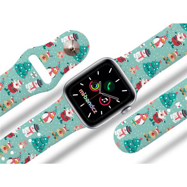 Řemínek Mi-Band na Apple Watch 42/44/45/49 mm - motiv Zimní radovánky, bílý 

