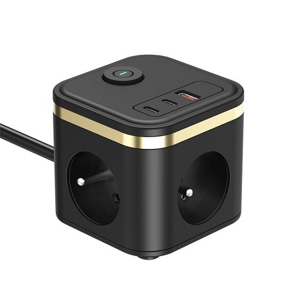 Kabel prodlužovací Viking YC33B, 3x zásuvka, 1x USB-A, 2x USB-C, vypínač, 1,4 m černý

