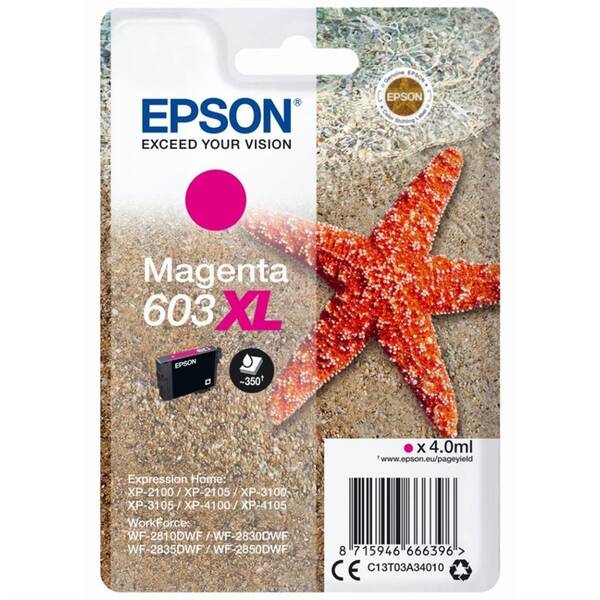 Inkoustová náplň Epson T603XL, 350 stran purpurová

