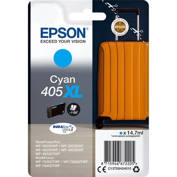 Inkoustová náplň Epson 405XL, 1100 stran azurová

