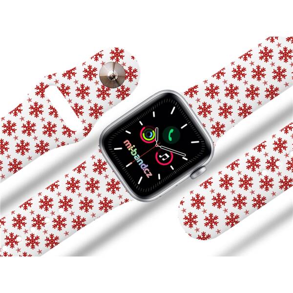 Řemínek Mi-Band na Apple Watch 42/44/45/49 mm - motiv Vločky 2, bílý 

