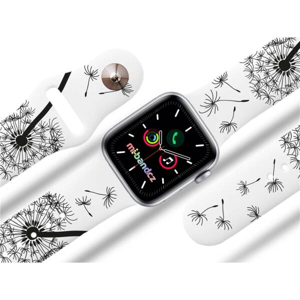 Řemínek Mi-Band na Apple Watch 42/44/45/49 mm - motiv Pampeliška 2, bílý 

