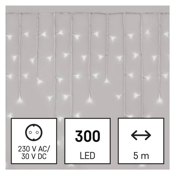 Vánoční osvětlení EMOS 300 LED rampouchy, 5 m, venkovní i vnitřní, studená bílá, ovladač, programy, časovač 

