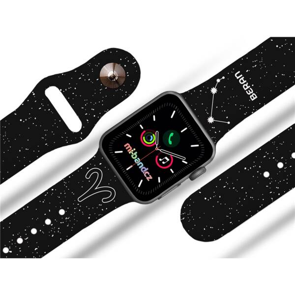 Řemínek Mi-Band na Apple Watch 42/44/45/49 mm - motiv Znamení zvěrokruhu Beran, černý 

