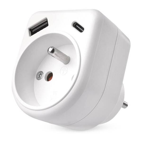 Rozbočovací zásuvka EMOS 1x USB, 1x USB-C, 1x zásuvka bílá

