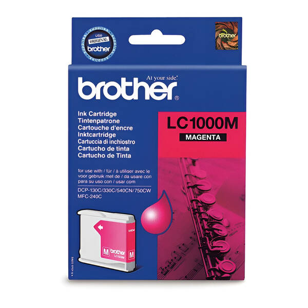 Inkoustová náplň Brother LC-1000M, 400 stran purpurová

