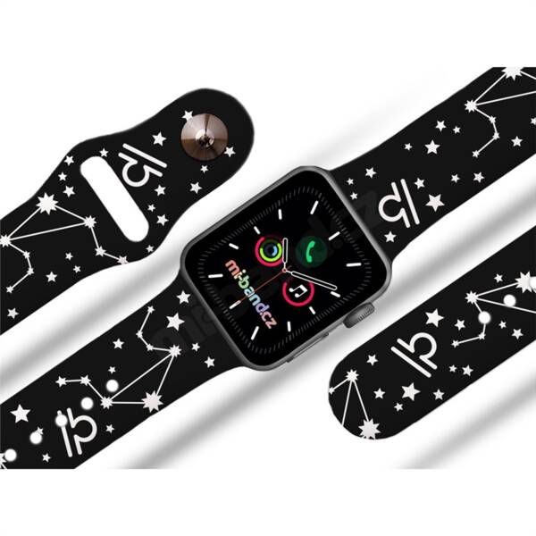 Řemínek Mi-Band na Apple Watch 42/44/45/49 mm - motiv Znamení zvěrokruhu Váhy, černý 

