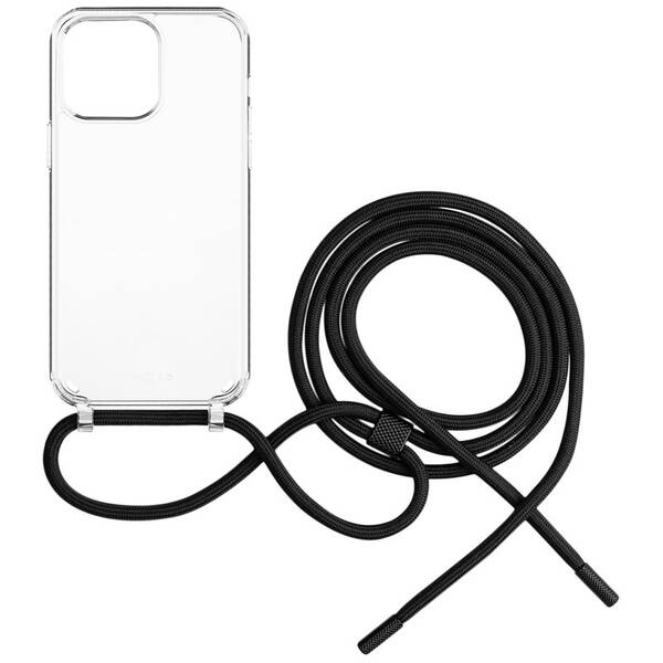 Kryt na mobil FIXED Pure Neck s černou šňůrkou na krk na Apple iPhone 14 Pro průhledný

