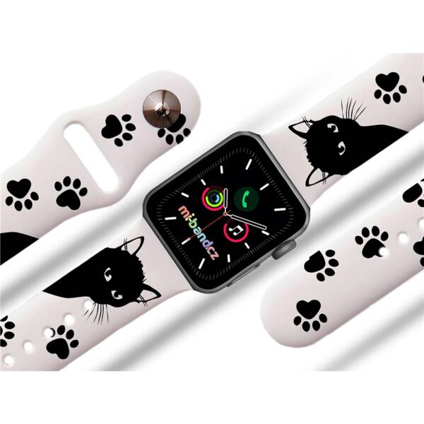 Řemínek Mi-Band na Apple Watch 42/44/45/49 mm - motiv Kočičák, bílý 

