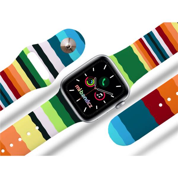 Řemínek Mi-Band na Apple Watch 42/44/45/49 mm - motiv Retro pruhy, bílý 

