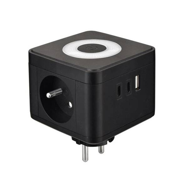 Rozbočovací zásuvka Viking Y23LB, 2x zásuvka, 1x USB-A, 2x USB-C, světlo, vypínač černá

