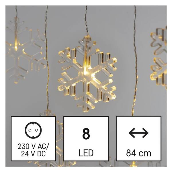 Vánoční osvětlení EMOS 8 LED girlanda - sněhové vločky, 84 cm, venkovní i vnitřní, teplá bílá 

