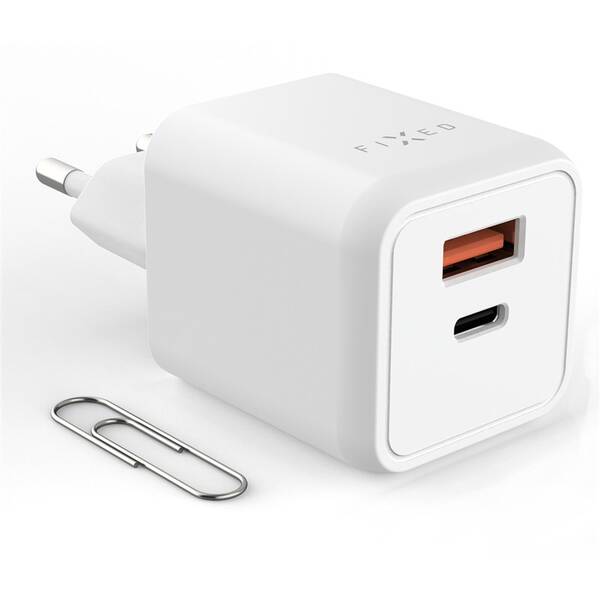 Nabíječka do sítě FIXED GaN Mini s USB-C, USB, 45W bílý

