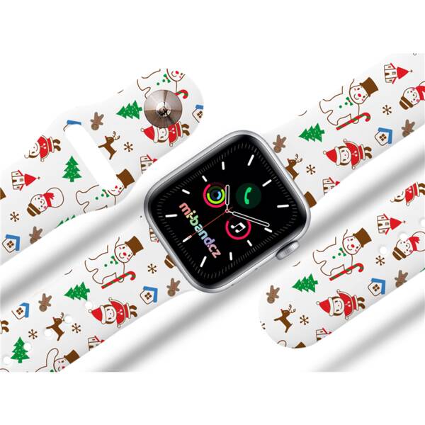 Řemínek Mi-Band na Apple Watch 42/44/45/49 mm - motiv Vánoce, bílý 

