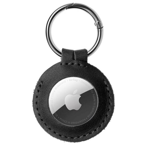 Pouzdro FIXED Case pro AirTag z pravé hovězí kůže s karabinou černé

