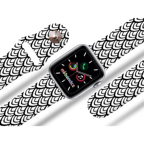 Řemínek Mi-Band na Apple Watch 42/44/45/49 mm - motiv Rybí šupiny, bílý 

