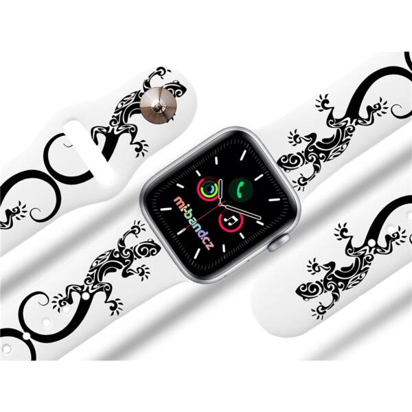 Řemínek Mi-Band na Apple Watch 42/44/45/49 mm - motiv Ještěrky, bílý 

