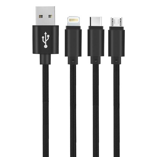 Kabel Setty 3v1 USB/Micro USB, Lightning, USB-C, 1m černý

