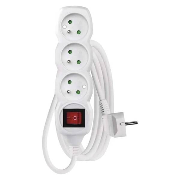 Kabel prodlužovací EMOS 3x zásuvka, vypínač, 3m bílý

