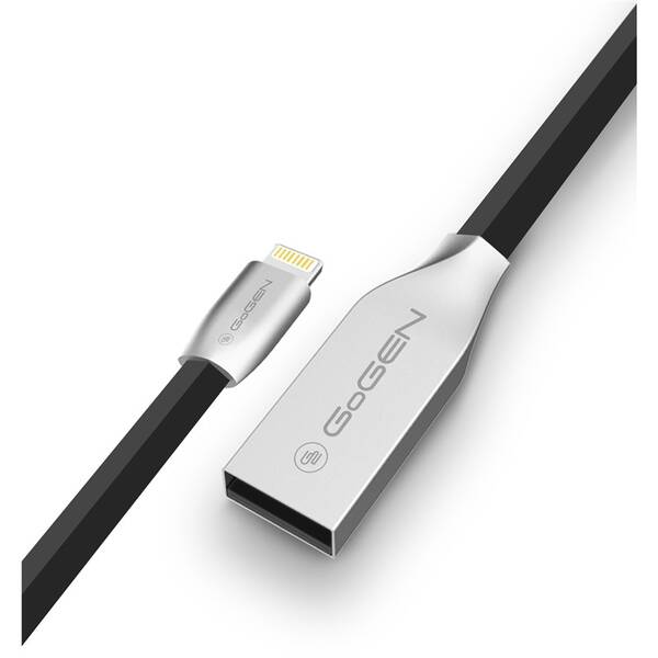 Kabel GoGEN USB / lightning, 1m, plochý černý

