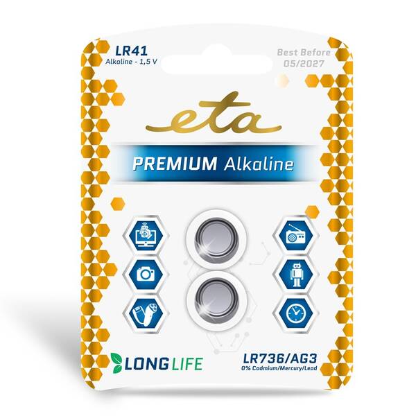 Baterie alkalická ETA ALKALINE 1,5V, LR41, blistr 2ks 

