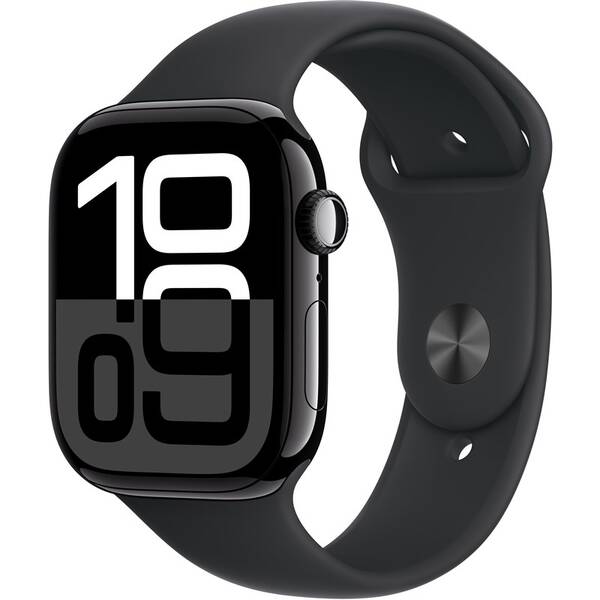 Chytré hodinky Apple GPS + Cellular 42mm pouzdro z klavírně černého hliníku - černý sportovní řemínek - S/M 

