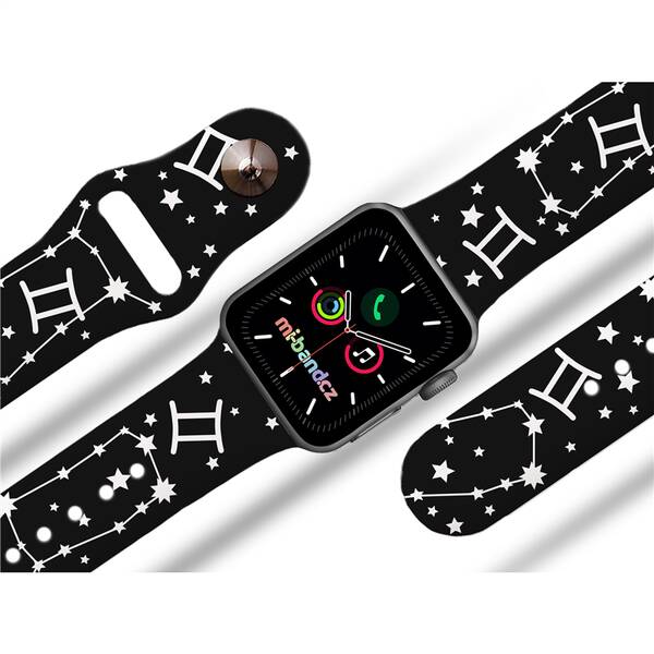 Řemínek Mi-Band na Apple Watch 42/44/45/49 mm - motiv Znamení zvěrokruhu Blíženci, černý 

