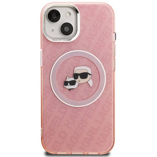 Kryt na mobil Karl Lagerfeld IML K&CH Heads Repeated Logo MagSafe na Apple iPhone 15 růžový

