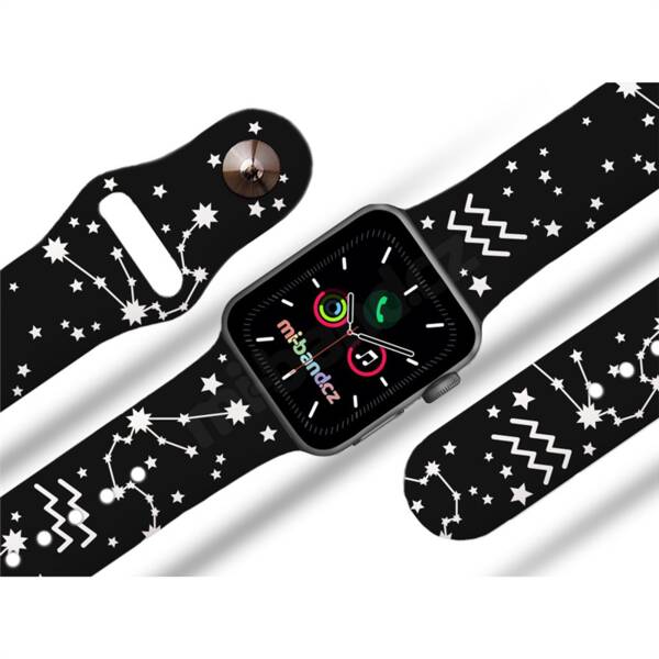 Řemínek Mi-Band na Apple Watch 42/44/45/49 mm - motiv Znamení zvěrokruhu Vodnář, černý 

