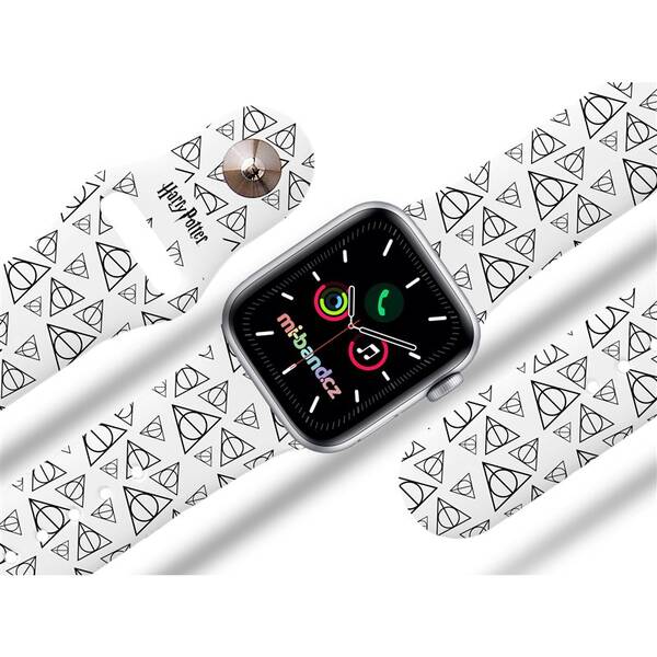 Řemínek Harry Potter na Apple Watch 42/44/45/49 mm - motiv Relikvie smrti, bílý 

