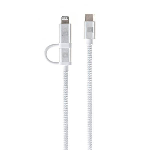 Kabel ERPOWER Dual Cable USB-C/USB-C, Lightning, 65W, 1m bílý

