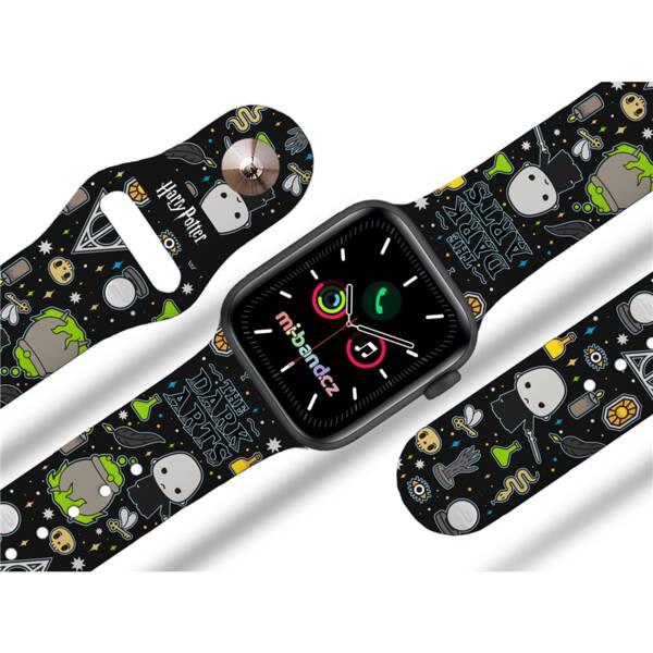 Řemínek Harry Potter na Apple Watch 42/44/45/49 mm - motiv Temná magie, černý 

