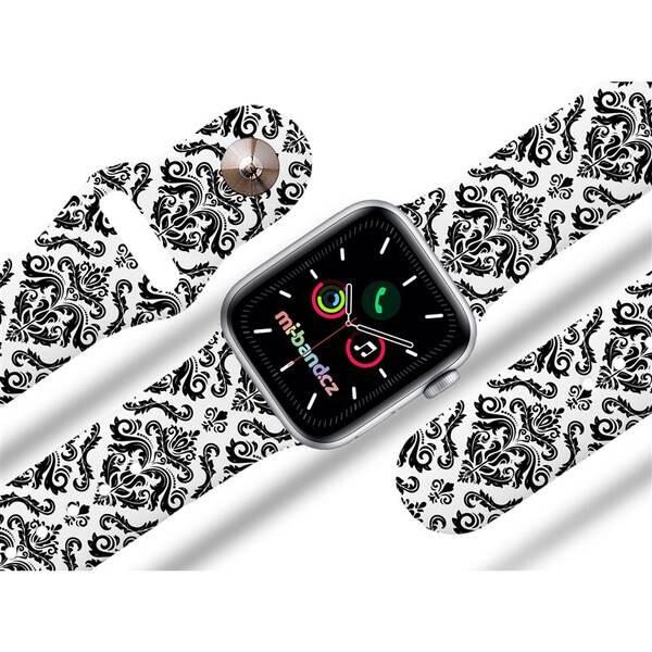 Řemínek Mi-Band na Apple Watch 42/44/45/49 mm - motiv Damask, bílý 

