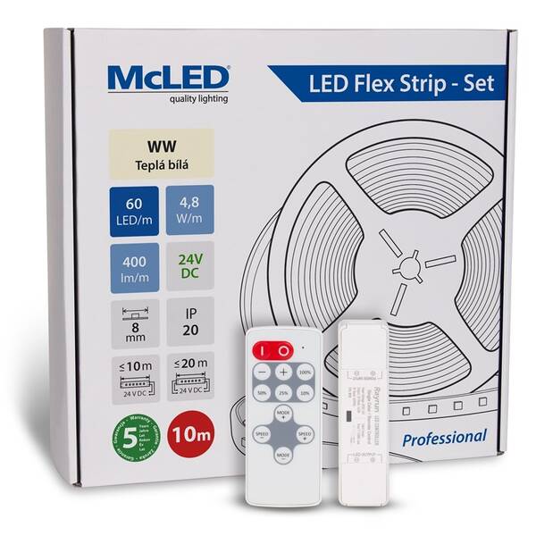 LED pásek McLED s ovládáním Nano - sada 10 m - Professional, 60 LED/m, WW, 400 lm/m, vodič 3 m 
