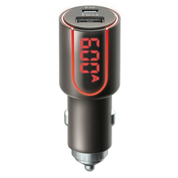 Adaptér do auta Forever Core, 1x USB QC 3.0, 1x USB-C PD 30W, s displejem černý

