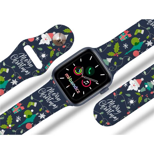 Řemínek Mi-Band na Apple Watch 42/44/45/49 mm - motiv Šťastné a veselé Vánoce, modrý 


