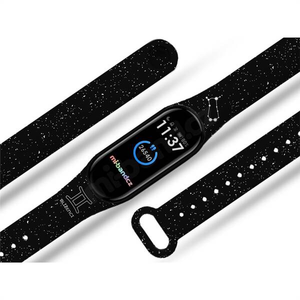 Řemínek Mi-Band na Xiaomi Mi Band 5/6 - motiv Znamení zvěrokruhu Blíženci, černý 

